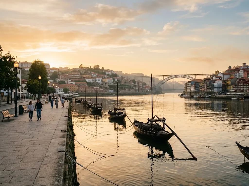 A marginal do Douro em Vila Nova de Gaia ao fim da tarde